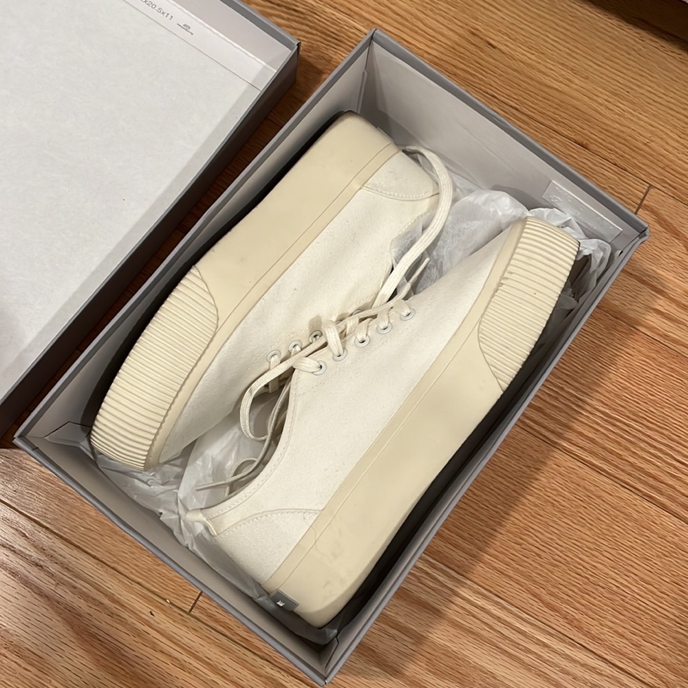 Everlane Forever White/Cream Canvas Lace Up Platform Sneakers Size 9
